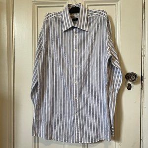 Faconnable White, Blue & Gray Striped Cotton Men's Shirt, Size 4/16L